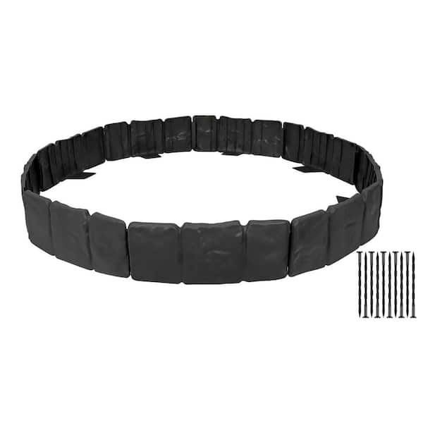 Phewnyzo 16 ft. Black Stone Effect Plastic Lawn Edging with Anchoring Spikes, 20-Pieces
