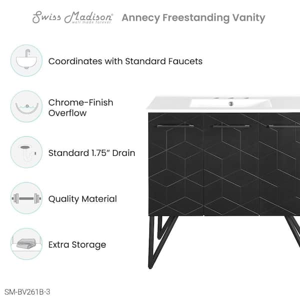 Annecy 36 in. W Phantom Black Bathroom Vanity with White, 3-Hole Ceramic Sink Top