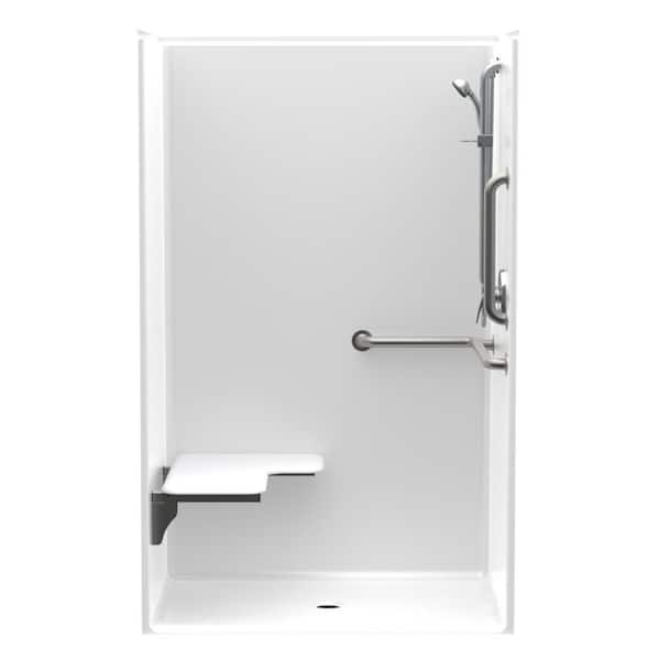 Aquatic Accessible AcrylX 46 in. x 36 in. x 75.3 in. 1-Piece ANSI Shower Stall with Left Seat and Grab Bars in White