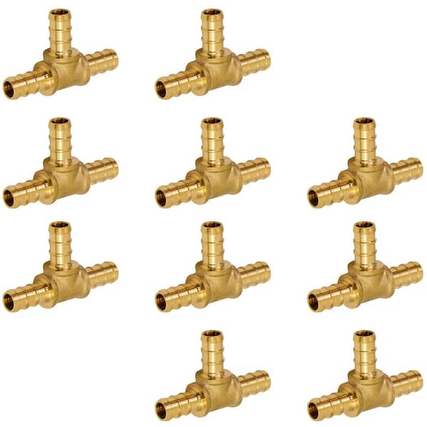 PLUMBFLEX 3/8 in. Brass PEX x PEX x PEX Barb Tee Pipe Fittings (10-Pack)