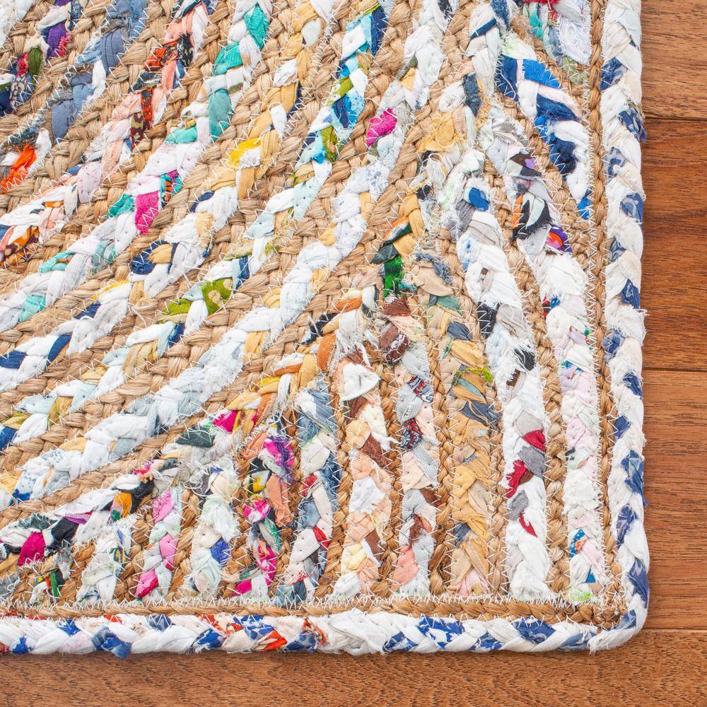 Boho-Chic Multicolor Cotton and Jute Hand-Knotted Oval Rug