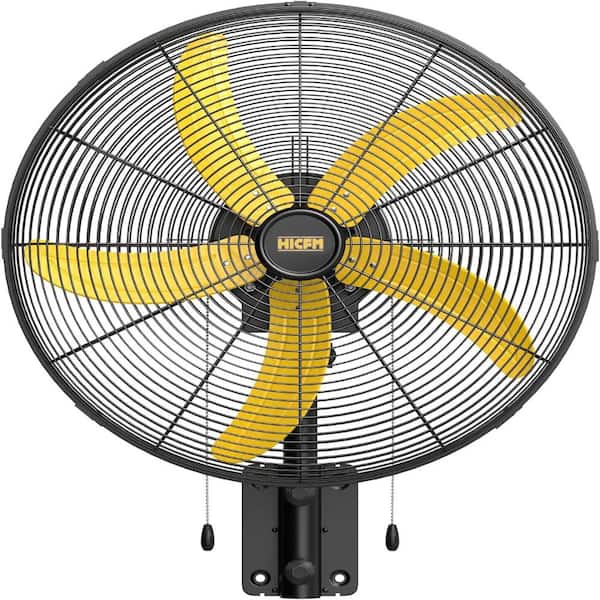 20 in. Yellow Wall Mounted Fan, 3-Speed Oscillating Heavy Duty Fan for Garage, Workshop, Warehouse Use, UL List