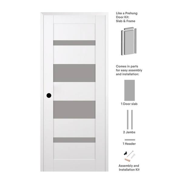 Belldinni Mirella 18 in. x 96 in. Right Hand 5-Lite Frosted Glass Snow White Composite Wood Single Prehung Door