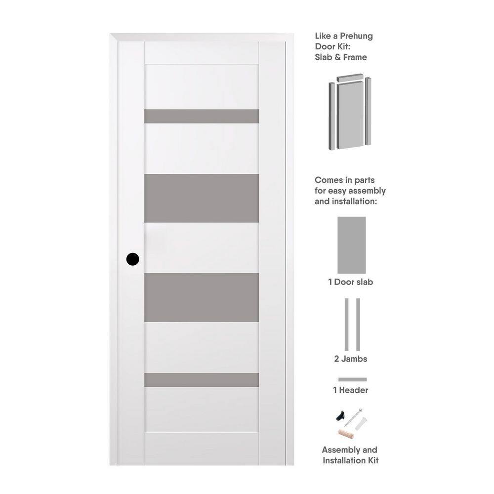 Mirella 28 in. x 80 in. Right Hand 4-Lite Frosted Glass Snow White Composite Wood Single Prehung Door price history on PriceWatchPro
