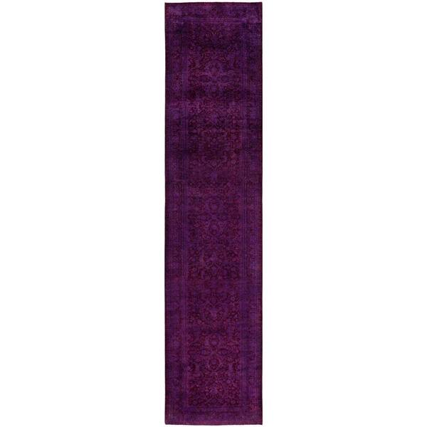 Overdyed Purple 3 ft. x 11 ft. Solid Wool Indoor Runner Rug