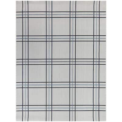 Debao Buffalo Plaid Outdoor Rug, 3x5 Blue and White Checkered Door