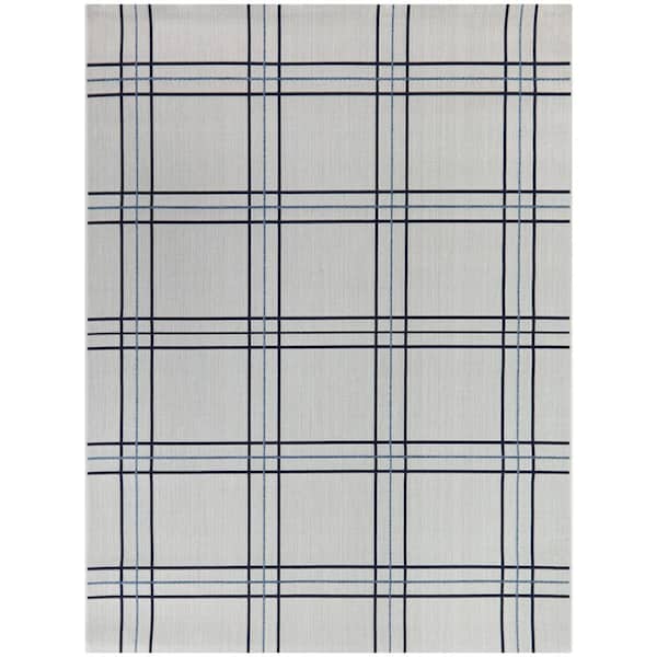 BALTA Ruth White 7 ft. 10 in. x 10 ft. Plaid Indoor/Outdoor Area Rug