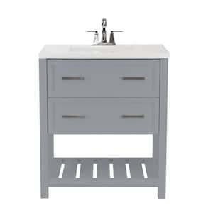 Milan 31 in. Bath Vanity in Grey with Cultured Marble Vanity Top in White with White Basin