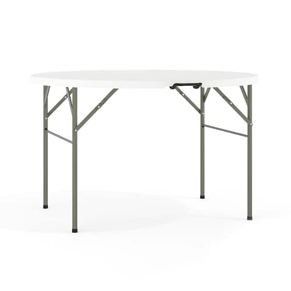 Carnegy Avenue 47.75 in. Granite White Plastic Tabletop Metal Frame Folding Table