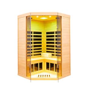 2-Person Corner Sauna with LCD Display, Touch Control, APP Control, Bluetooth and LED reading lights