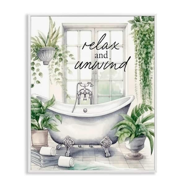 Relax Unwind Bath and Foliage by Lettered and Lined White Framed Giclee Nature Art Print 20 in. x 16 in.