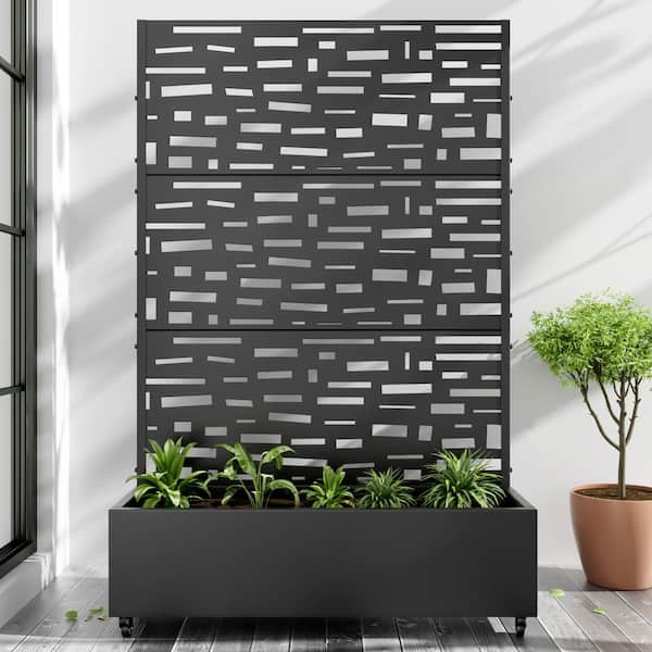 Dovelina Large 47 in. x 72 in. Black Metal Raised Garden Bed Planter Box with Trellis and Caster