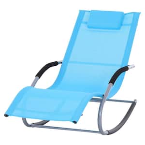 Chaise Rocker Patio Steel Sling Outdoor Lounge Chair Recliner in Blue with Detachable Pillow and Weather-Fighting Fabric