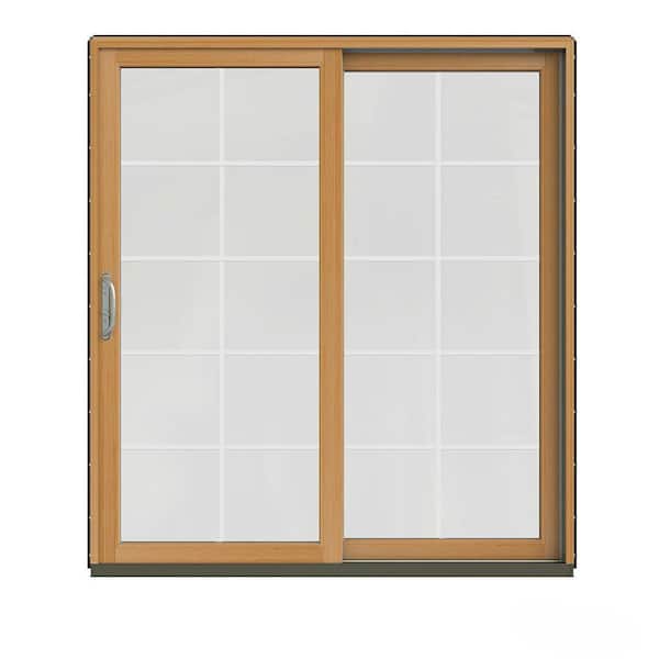 JELD-WEN 72 in. x 80 in. W-2500 Contemporary Bronze Clad Wood Right-Hand 10 Lite Sliding Patio Door w/Stained Interior