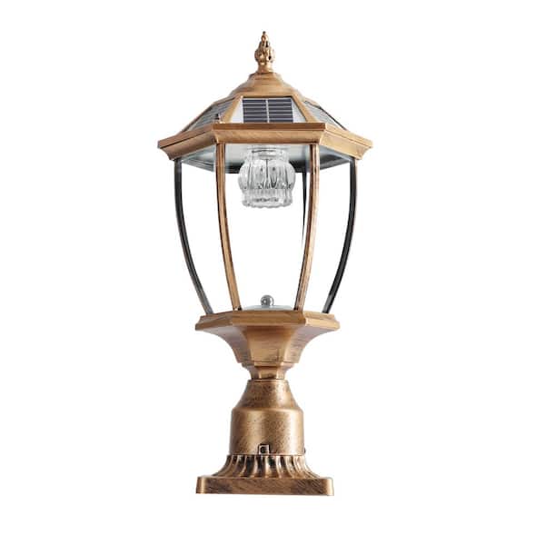 Jushua 1-Light Bronze Aluminum Solar Outdoor Weather Resistant Post Light with Dimmable LED