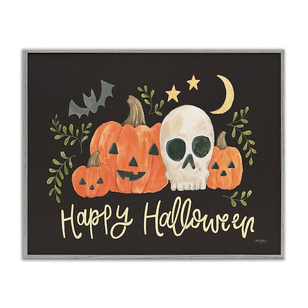 Stupell Industries Whimsical Happy Halloween by Jenaya Jackson 1-Piece Framed Graphic Print Typography Poster Art Print 20 in. x 16 in.