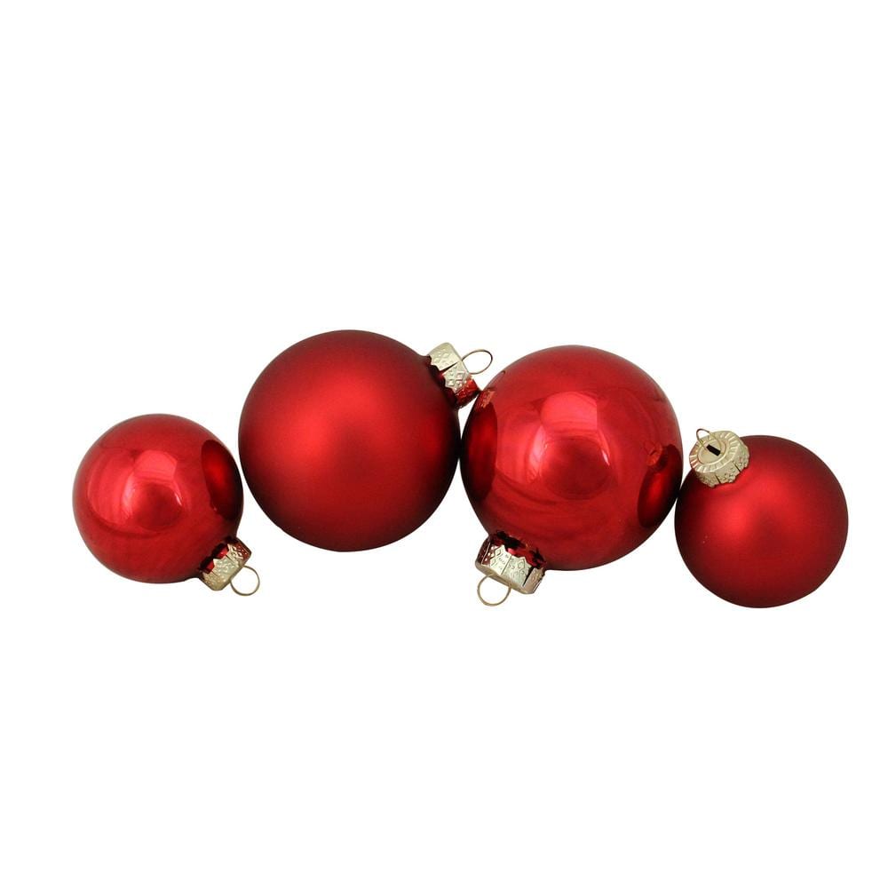 Set of 4 Red Matte Glass Ball Christmas Ornaments 4 Inches 