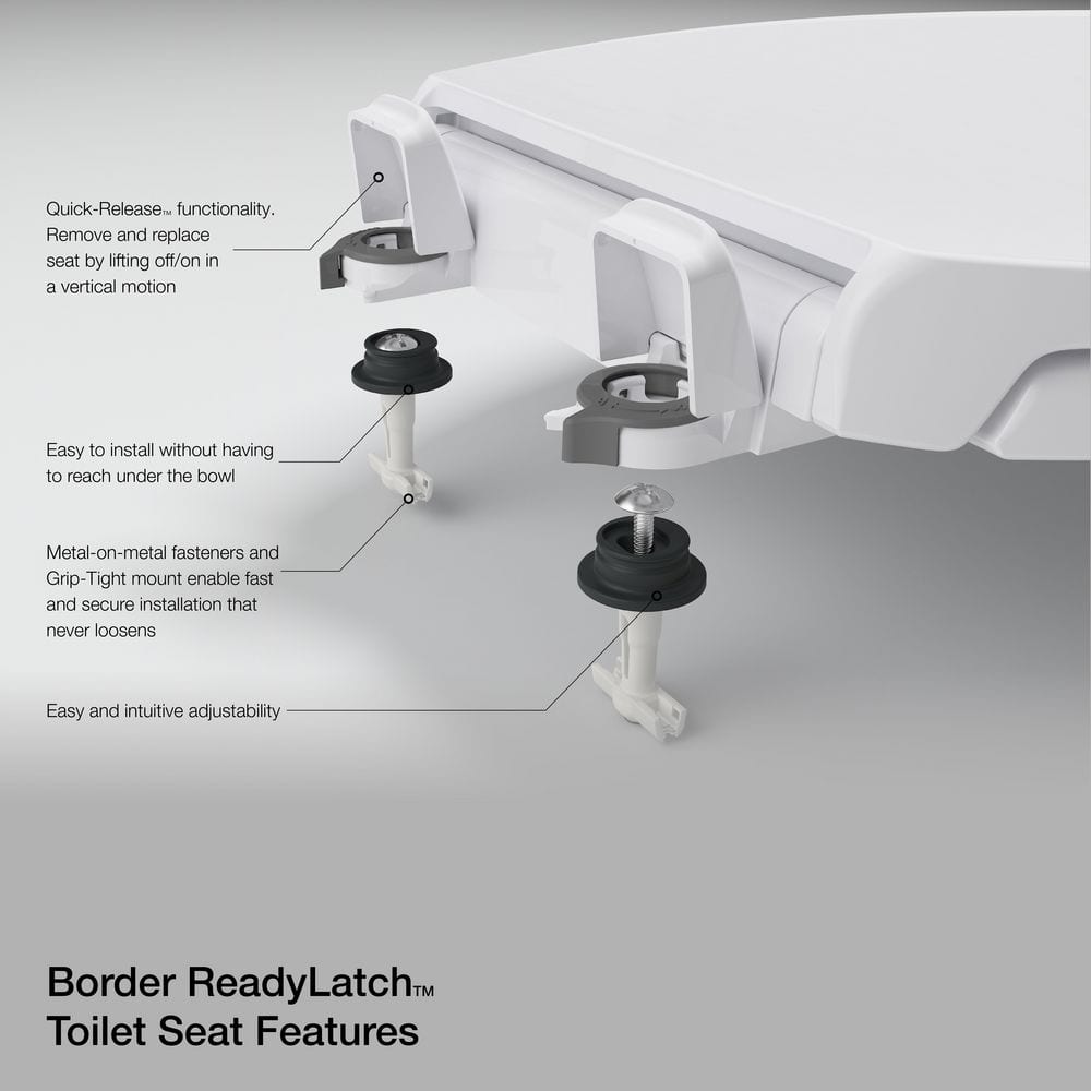 White Elongated Quiet-Close Toilet Seat with Grip-Tight Bumpers