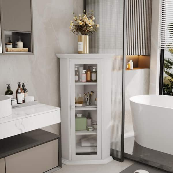 Dropship Freestanding Bathroom Cabinet With Glass Door; Corner