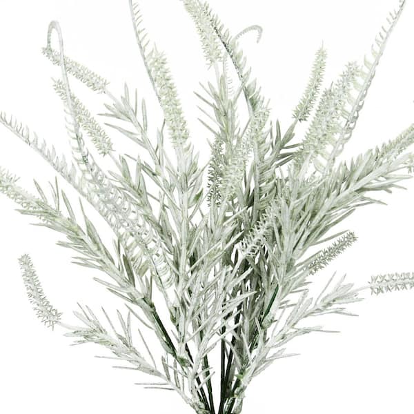 14 in. Soft Touch Frosted Artificial Mixed Rosemary Fern Leaf Stem Plant Greenery Foliage Bush (Set of 2)