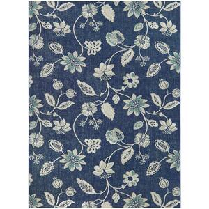 Blue/White 8 ft. x 10 ft. Floral Indoor/Outdoor Area Rug