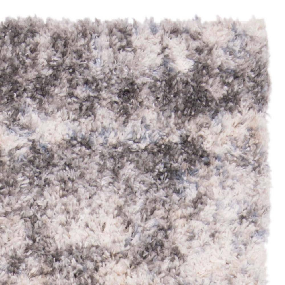 Grey and Cream Synthetic Shag Runner Rug, 2' x 14'