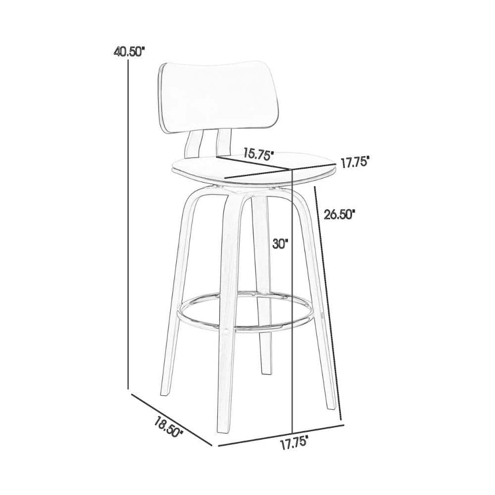 Pino Cream Faux Leather and Walnut Swivel Barstool