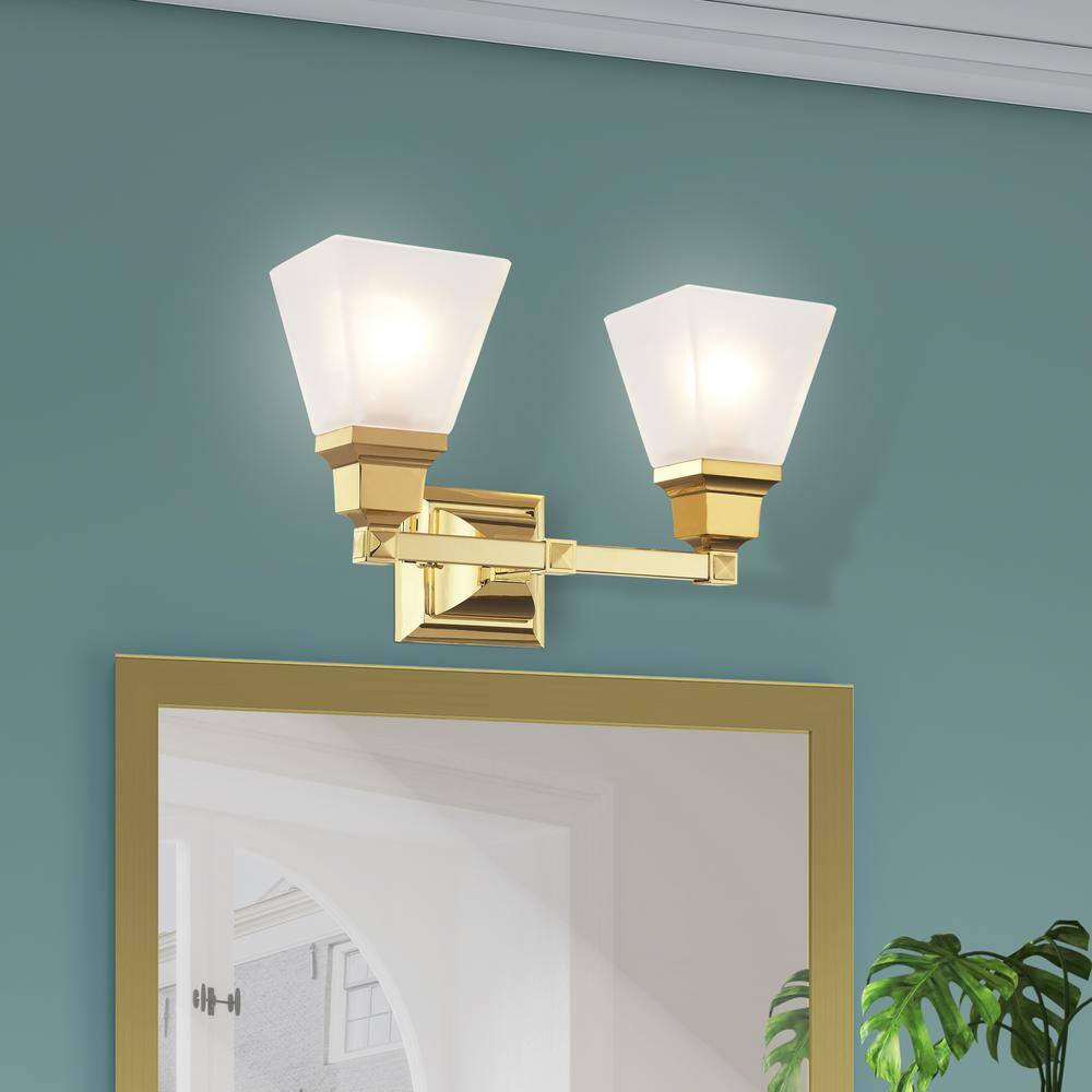 Elegant Polished Brass 2-Light Vanity with Satin Glass Shades