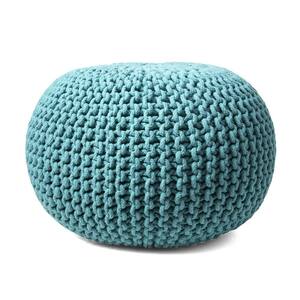 Ling Knit Filled Ottoman Turquoise Round Pouf