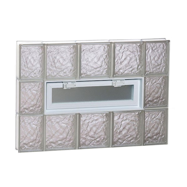 Clearly Secure 34.75 in. x 23.25 in. x 3.125 in. Frameless Vented Ice Pattern Glass Block Window