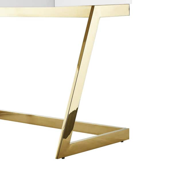 Marabella Glossy White Writing Desk Gold Legs