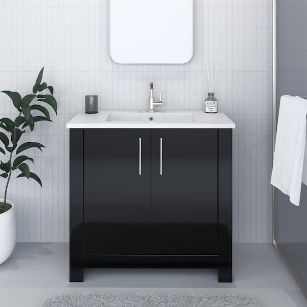 VOLPA USA AMERICAN CRAFTED VANITIES Austin 36 in. W x 20 in. D Bath Vanity in Glossy Black with Acrylic Vanity Top in White with White Basin