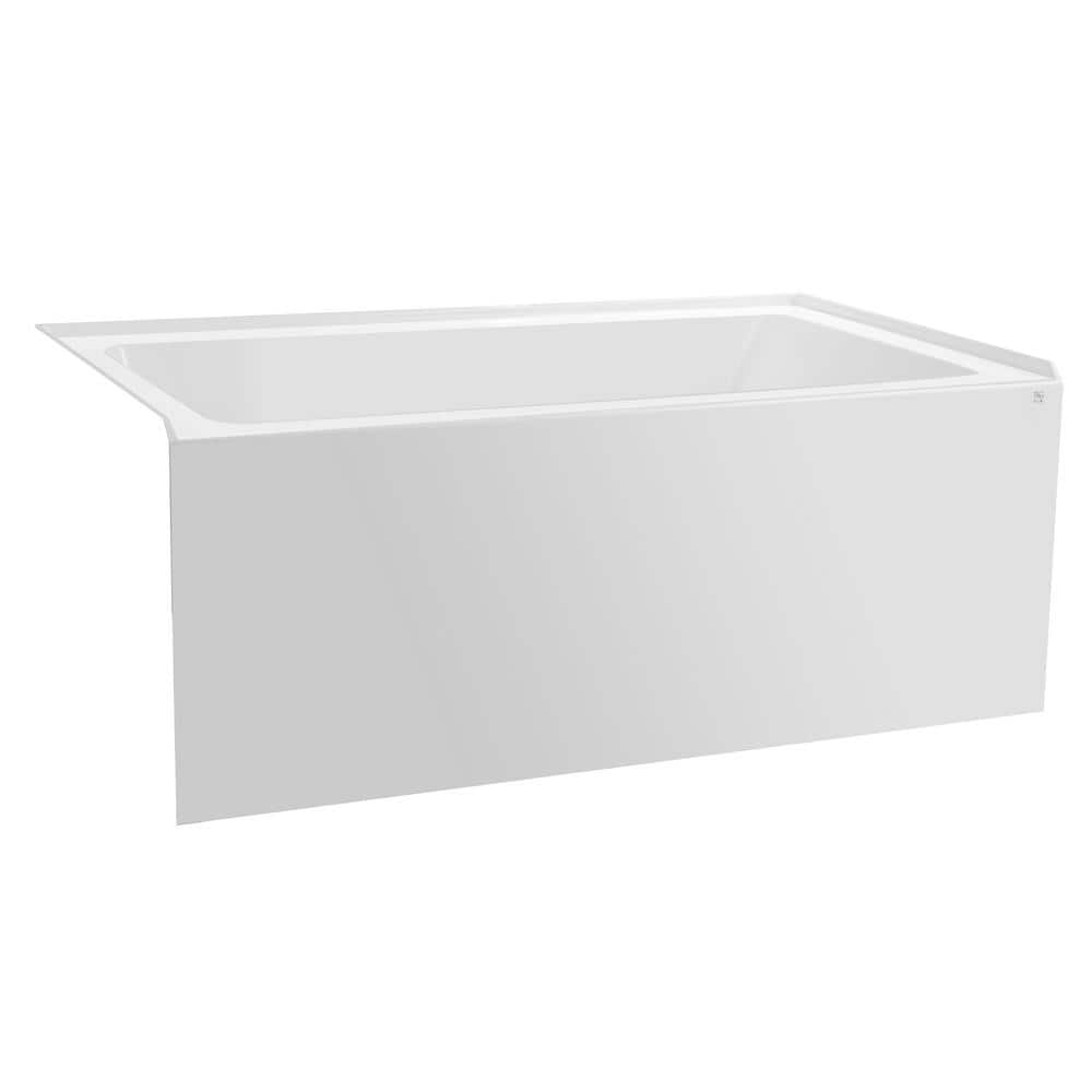 White Acrylic Alcove Soaking Bathtub with Matte Black Drain