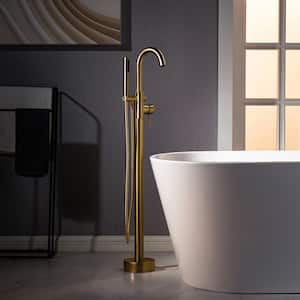 Derby Single-Handle Freestanding Floor Mount Tub Filler Faucet with Hand Shower in Brushed Glod