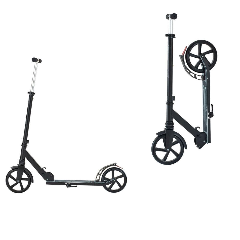 Kick Scooter for Kids Ages 8+, Teens & Adults, 2-Wheel Foldable Scooter with Adjustable Handlebar & Wide Deck, Black