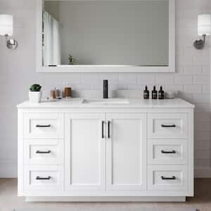 Miranda 60 in. W Single Bath Vanity in White with Cultured Marble Vanity Top in LV Carrara with White Basin and Mirror