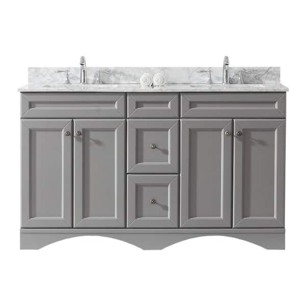 Virtu USA Talisa 60 in. W Double Bath Vanity in Grey with Marble Vanity Top and Square Basin