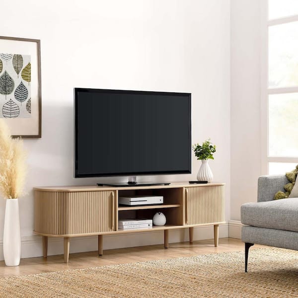 MODWAY Contour 63 in. Wood TV Stand in Oak EEI-6795-OAK - The Home