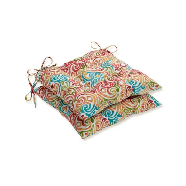 Pillow Perfect 19 x 18.5 Outdoor Dining Chair Cushion in Blue/Green/Pink (Set of 2)