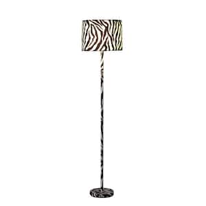 59 in. Black Zebra Print 1-Light Standard Floor Lamp for Living Room with Drum Cotton Shade