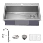 Loften All-in-One Dual Mount Drop-In Stainless Steel 33 in. 2-Hole Single Bowl Kitchen Sink with Pull Down Faucet
