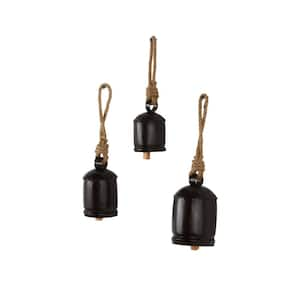 Black Metal Cluster Bell Decorative Cow Bells with Jute Hanging Rope (3-Pack)