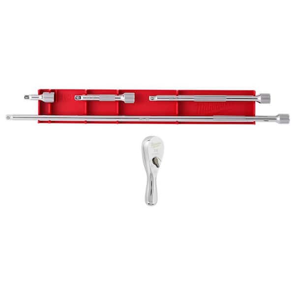 Milwaukee 1/4 in. Drive 90-Tooth 3 in. Stubby Ratchet with 1/4 in. Drive Extension Set (5-Piece)