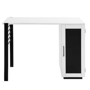 42 in. Rectangular Solid White Wood and Metal Modern 2 Drawer Reversible Computer Desk with Chalkboard Door