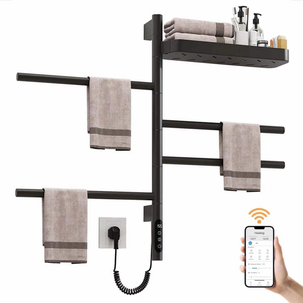 Wall-Mounted Smart Electric Heated Towel Rack w/Swivel Bars,Shelf,Timer, IPX5, Plug-in/Hardwired,Wi-Fi App Control,Black price history on PriceWatchPro