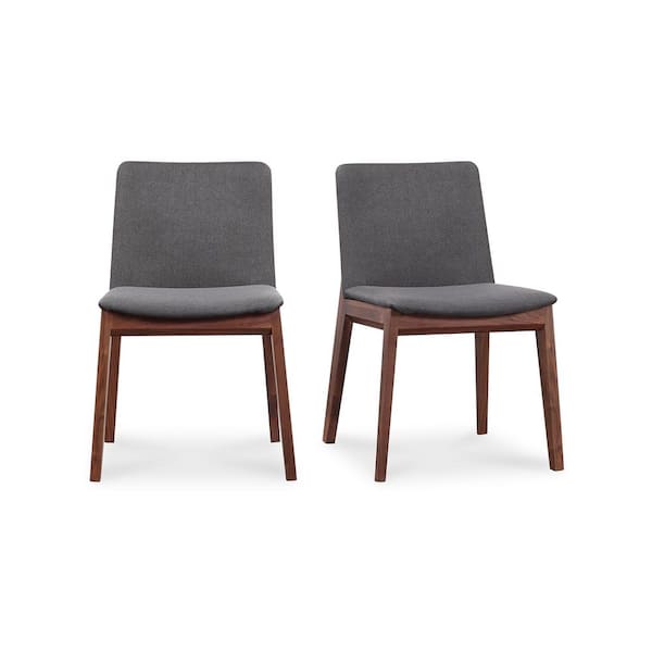 Evren Dark Grey Fabric Padded Seat Solid American Walnut Dining Chair (Set of 2)