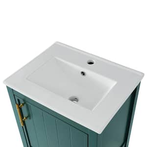 20 in. W x 15.5 in. D x 33.5 in. H Freestanding Bath Vanity in Green with White Ceramic Top, Single Basin Sink and Shelf