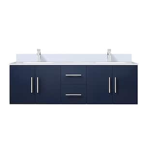 Geneva 60 in. W x 22 in. D Navy Blue Double Bath Vanity, White Quartz Top, and Faucet Set