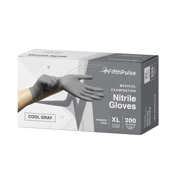 FifthPulse Extra Large Nitrile Exam Latex Free and Powder Free Gloves in Cool Gray - (200-Count)