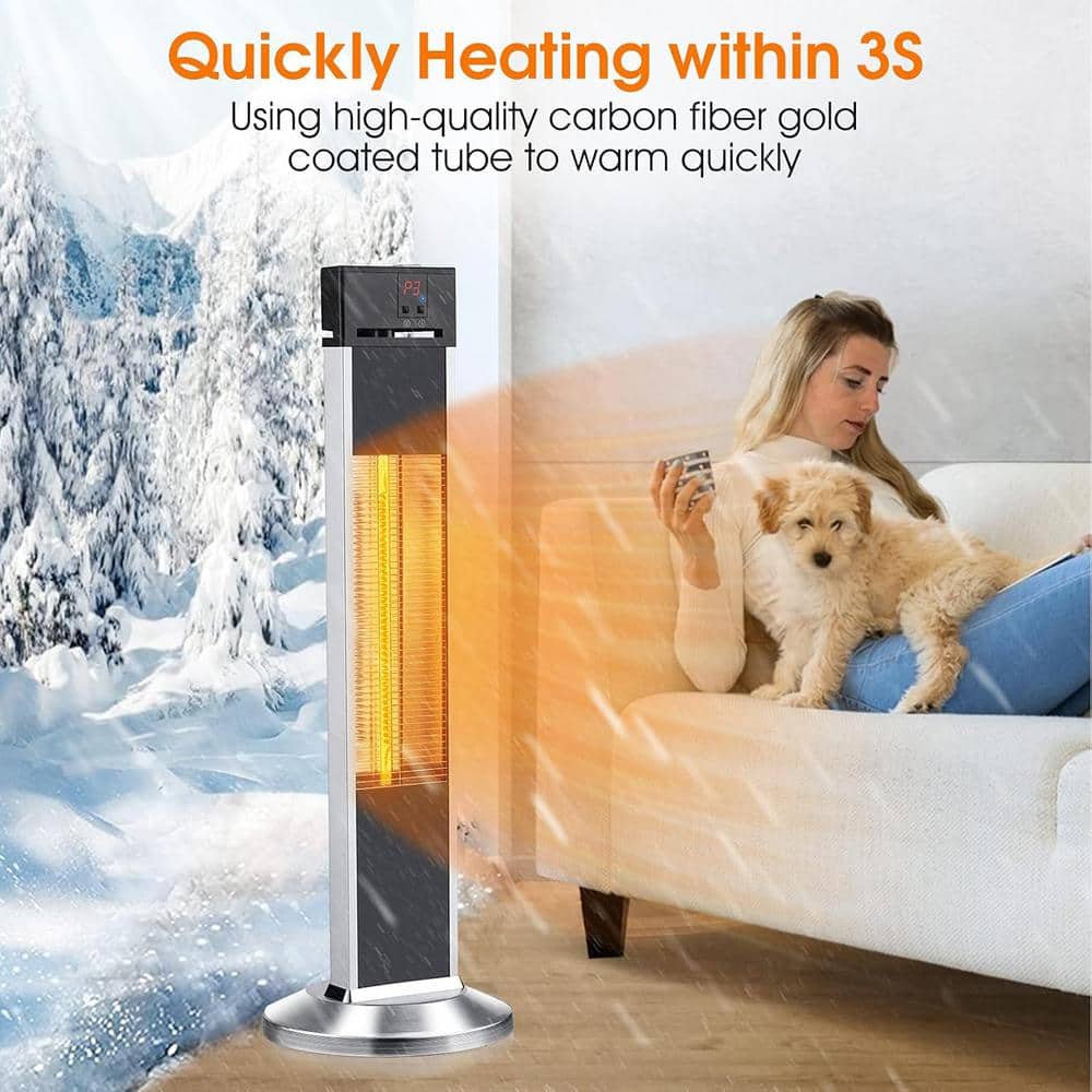 Black Aluminum Electric Standing Patio Heater with Remote Control